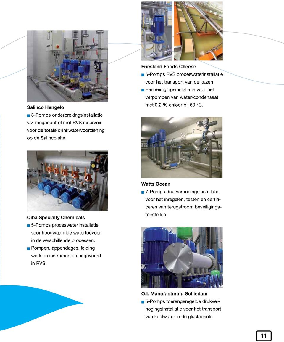 Ciba Specialty Chemicals n 5-Pomps proceswater installatie voor hoogwaardige watertoevoer in de verschillende processen. n Pompen, appendages, leiding werk en instrumenten uitgevoerd in RVS.