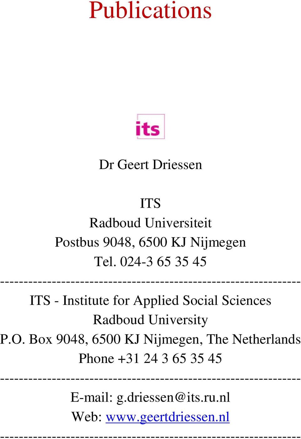 Sciences Radboud University P.O.