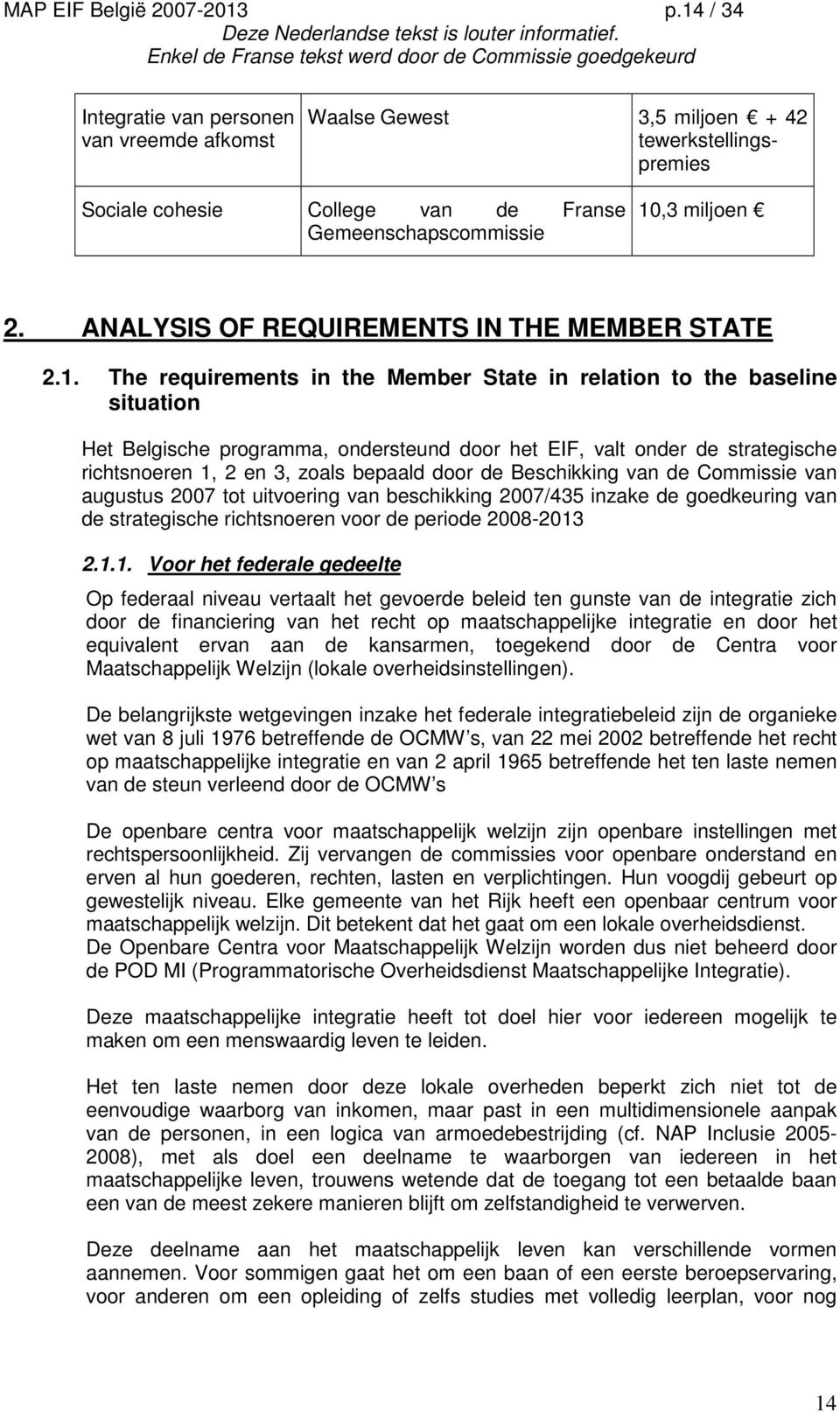 ANALYSIS OF REQUIREMENTS IN THE MEMBER STATE 2.1.