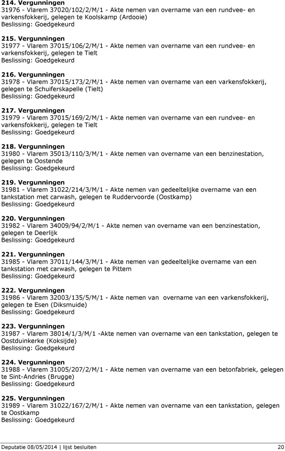 Vergunningen 31978 - Vlarem 37015/173/2/M/1 - Akte nemen van overname van een varkensfokkerij, gelegen te Schuiferskapelle (Tielt) 217.