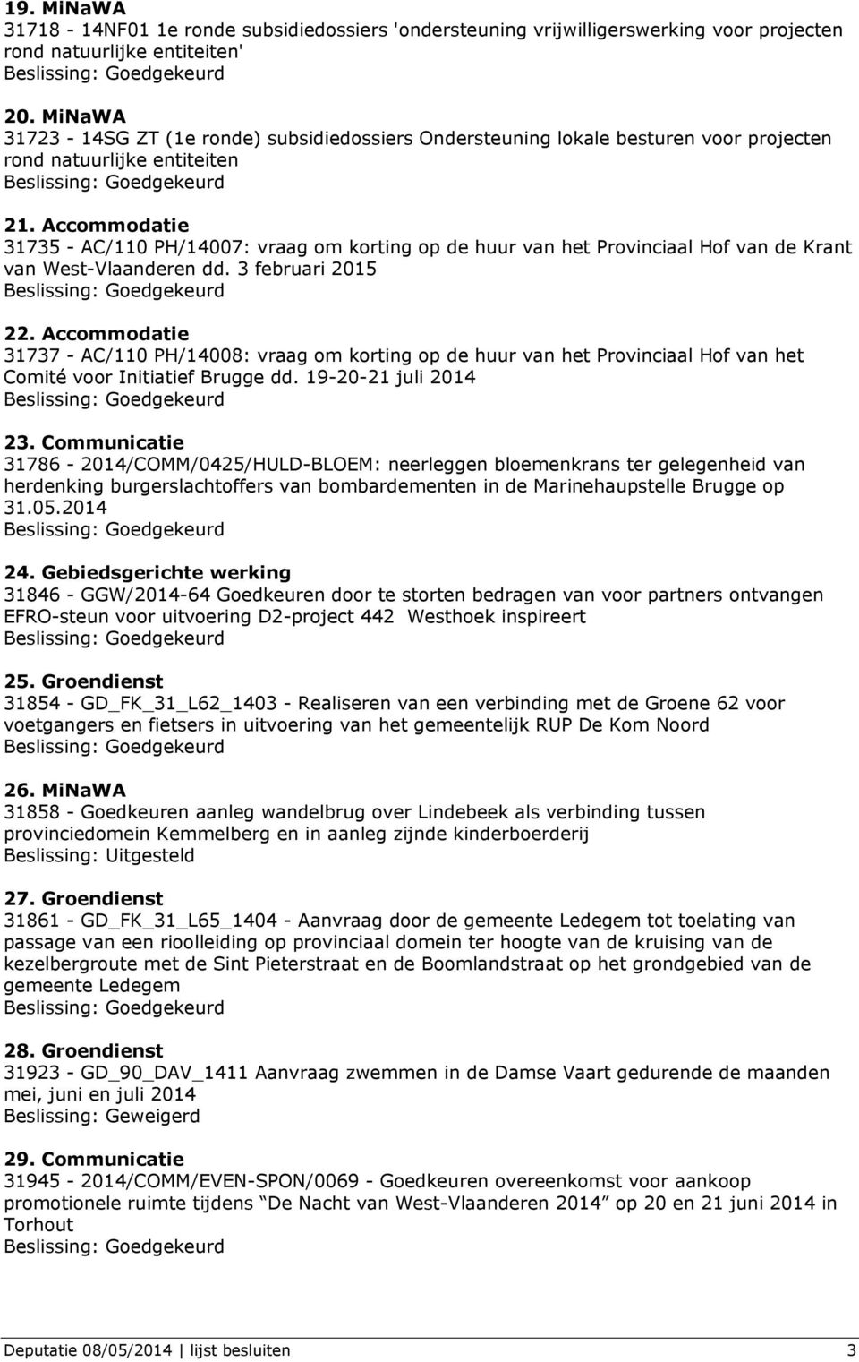 Accommodatie 31735 - AC/110 PH/14007: vraag om korting op de huur van het Provinciaal Hof van de Krant van West-Vlaanderen dd. 3 februari 2015 22.