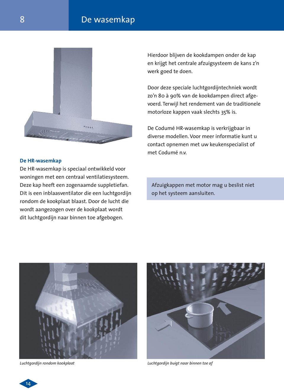 De HR-wasemkap De HR-wasemkap is speciaal ontwikkeld voor woningen met een centraal ventilatiesysteem. Deze kap heeft een zogenaamde suppletiefan.