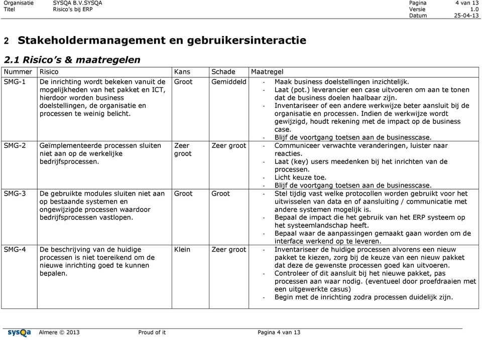 weinig belicht. Geïmplementeerde processen sluiten niet aan op de werkelijke bedrijfsprocessen.