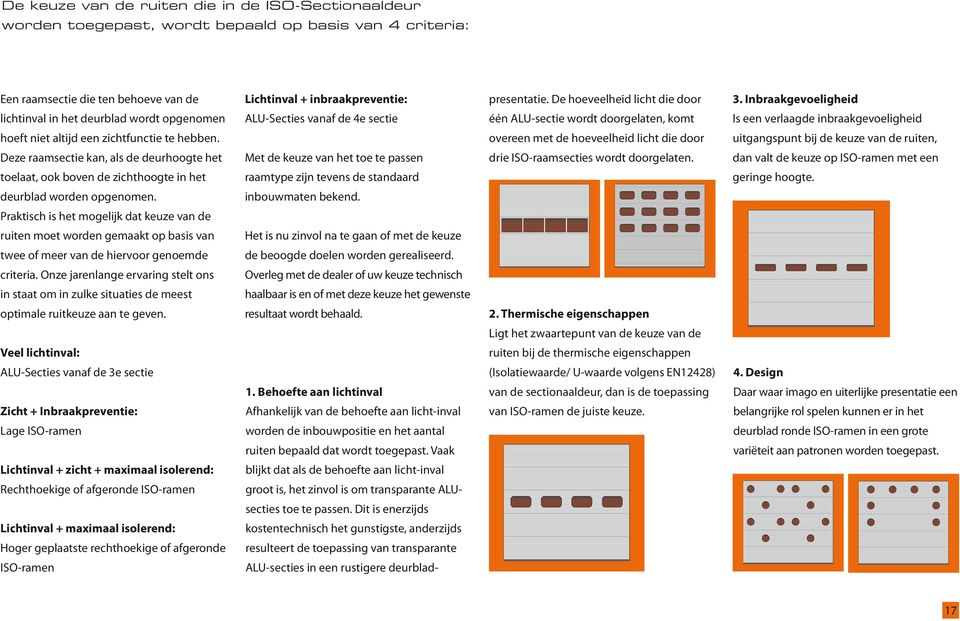 Lichtinval + inbraakpreventie: ALU-Secties vanaf de 4e sectie Met de keuze van het toe te passen raamtype zijn tevens de standaard inbouwmaten bekend. presentatie.