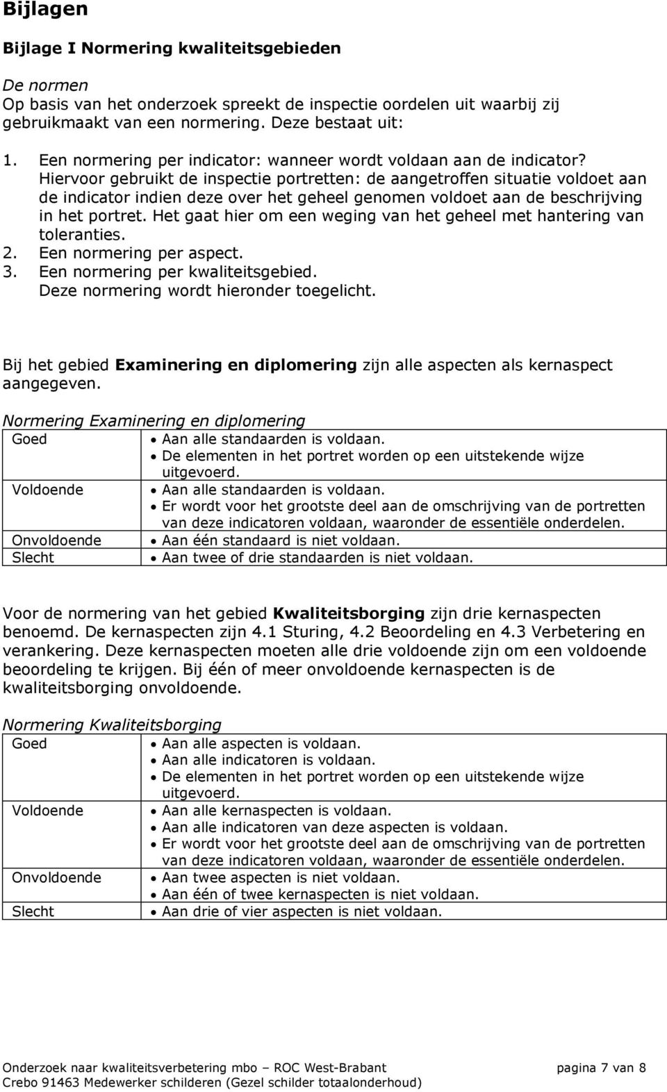 Hiervoor gebruikt de inspectie portretten: de aangetroffen situatie voldoet aan de indicator indien deze over het geheel genomen voldoet aan de beschrijving in het portret.