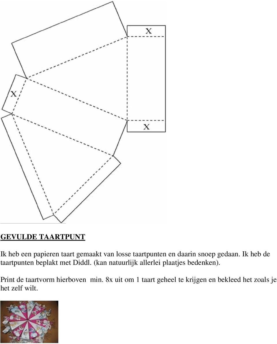 Ik heb de taartpunten beplakt met Diddl.