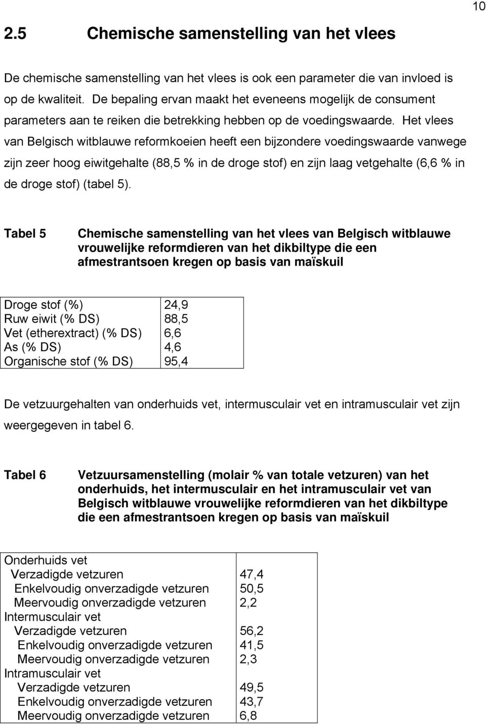 Het vlees van Belgisch witblauwe reformkoeien heeft een bijzondere voedingswaarde vanwege zijn zeer hoog eiwitgehalte (88,5 % in de droge stof) en zijn laag vetgehalte (6,6 % in de droge stof) (tabel