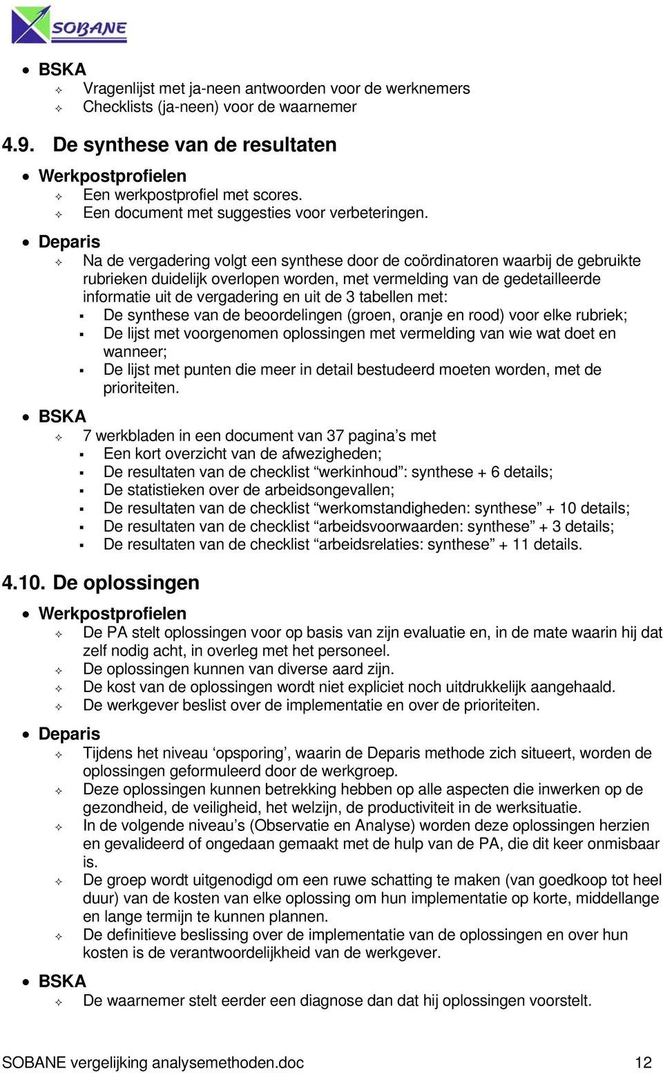 Na de vergadering volgt een synthese door de coördinatoren waarbij de gebruikte rubrieken duidelijk overlopen worden, met vermelding van de gedetailleerde informatie uit de vergadering en uit de 3