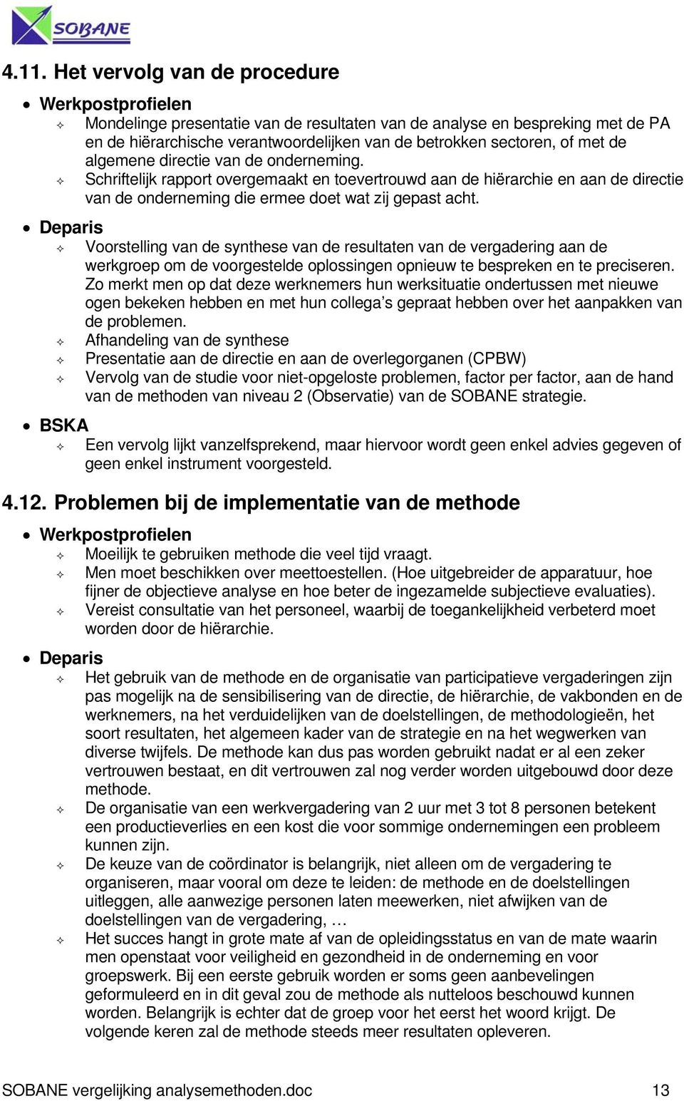 Voorstelling van de synthese van de resultaten van de vergadering aan de werkgroep om de voorgestelde oplossingen opnieuw te bespreken en te preciseren.