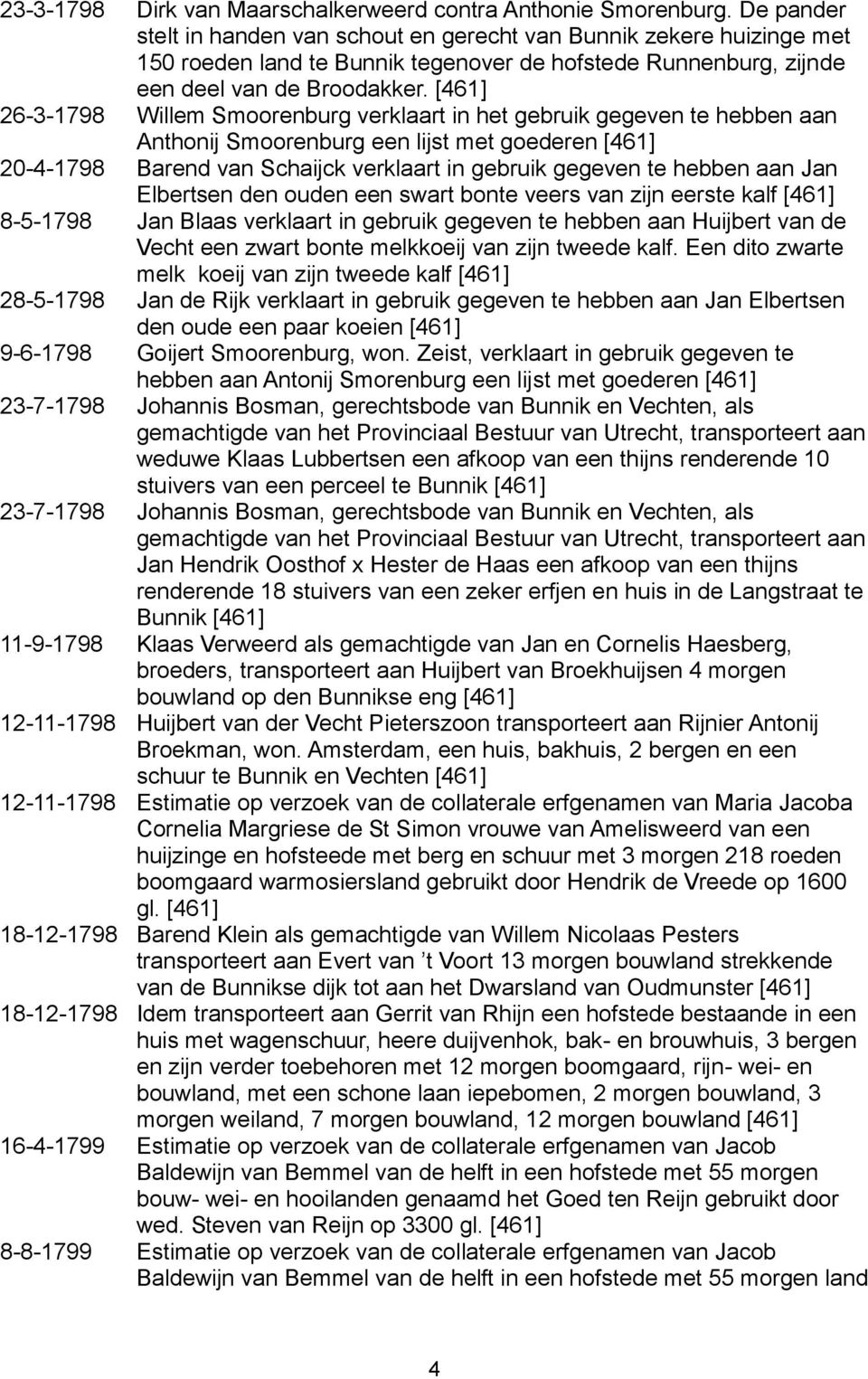 [461] 26-3-1798 Willem Smoorenburg verklaart in het gebruik gegeven te hebben aan Anthonij Smoorenburg een lijst met goederen [461] 20-4-1798 Barend van Schaijck verklaart in gebruik gegeven te