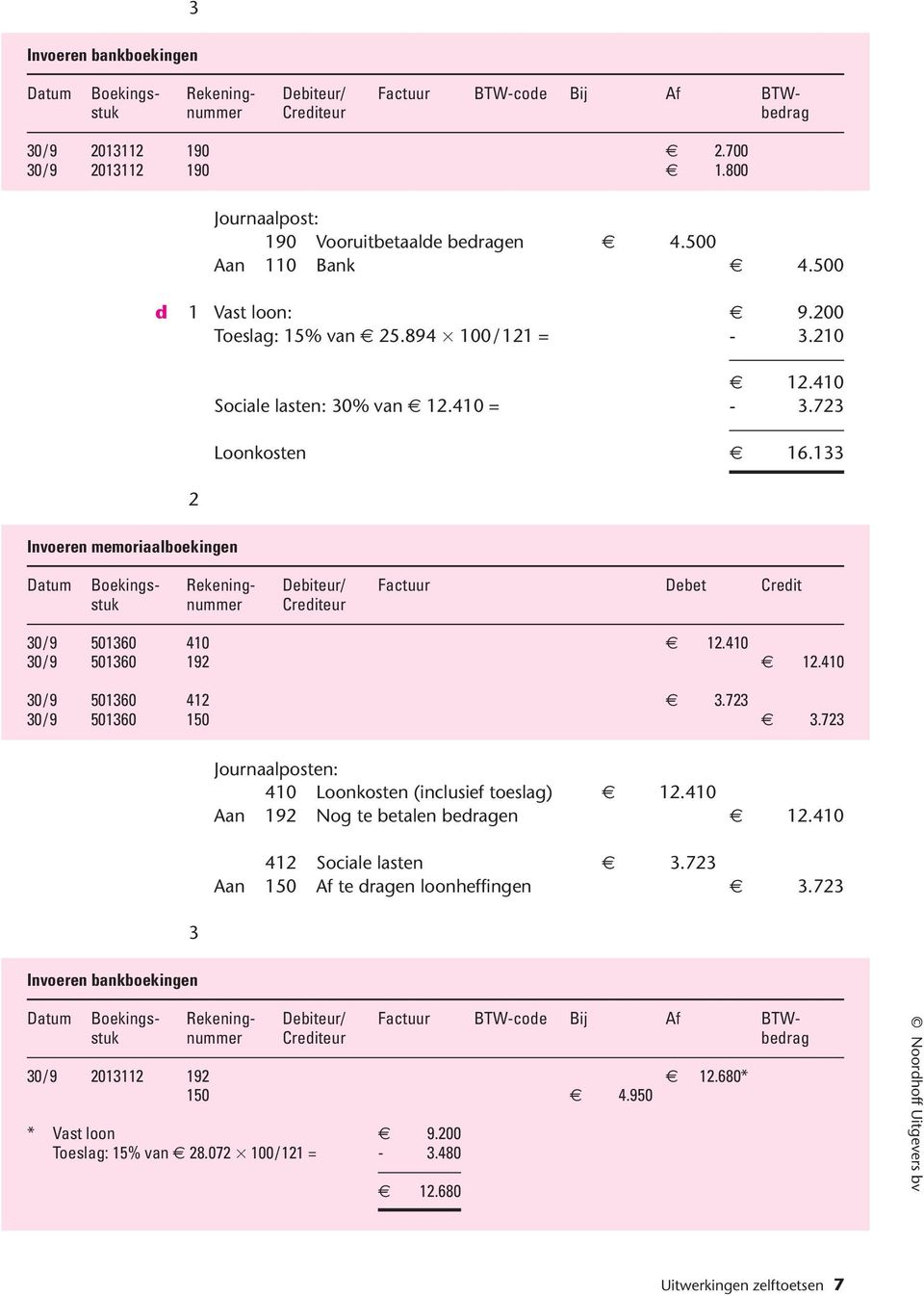 723 Loonkosten 16.133 Datum Boekings- Rekening- Debiteur/ Factuur Debet Credit 30/9 501360 410 12.410 30/9 501360 192 12.410 30/9 501360 412 3.723 30/9 501360 150 3.