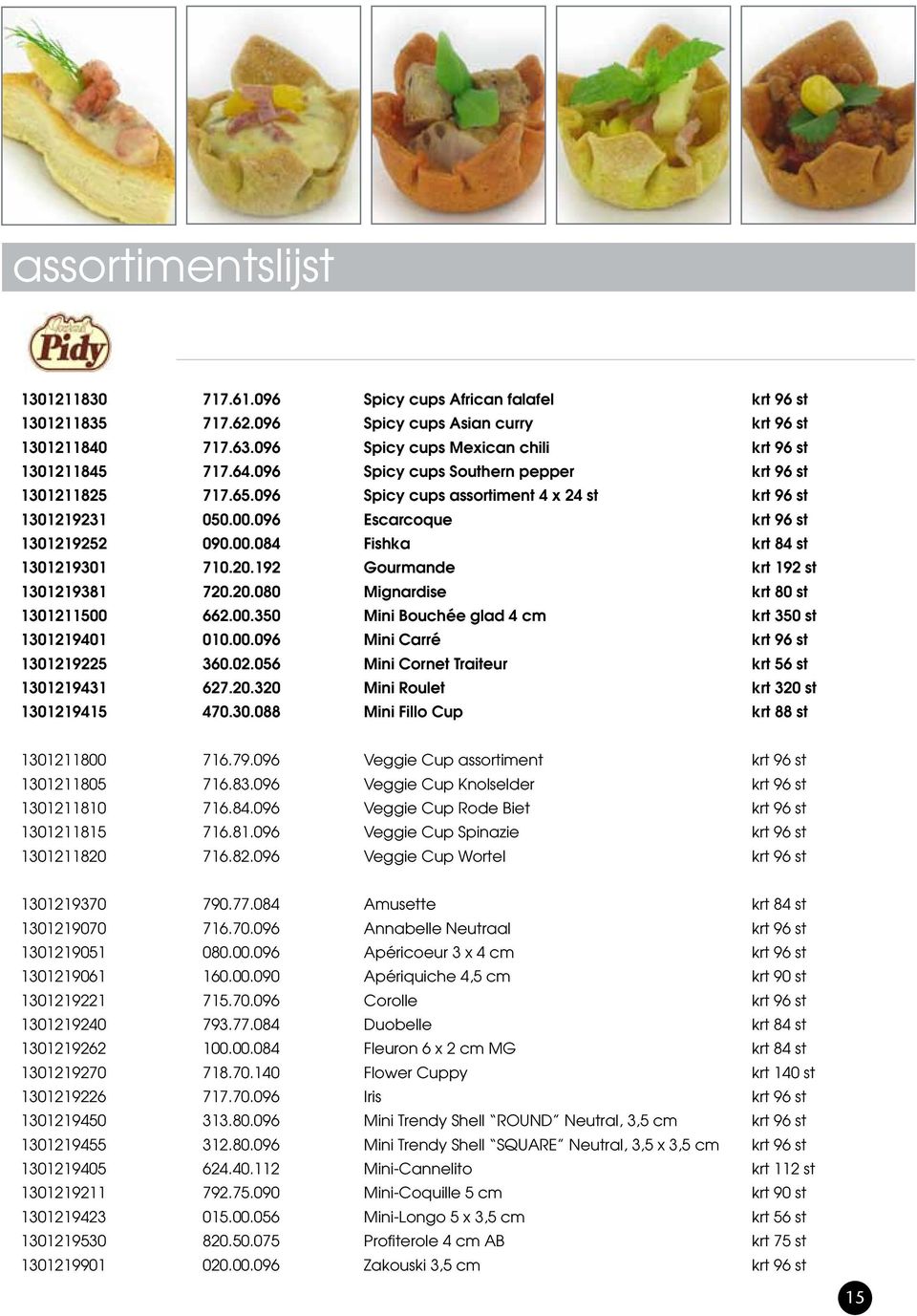 096 Escarcoque krt 96 st 1301219252 090.00.084 Fishka krt 84 st 1301219301 710.20.192 Gourmande krt 192 st 1301219381 720.20.080 Mignardise krt 80 st 1301211500 662.00.350 Mini Bouchée glad 4 cm krt 350 st 1301219401 010.