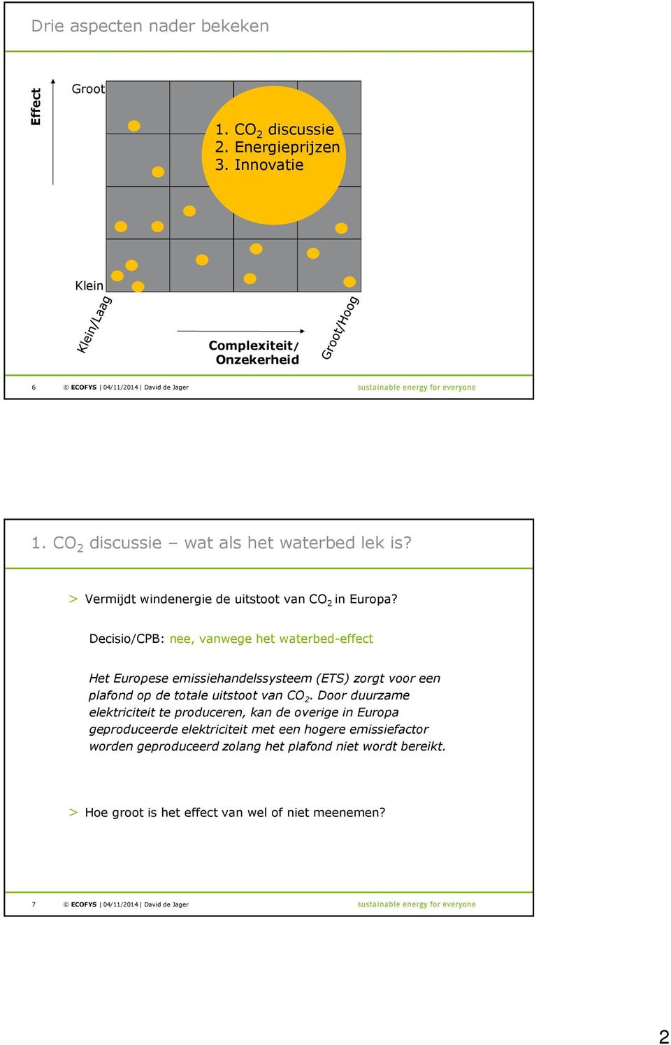 Decisio/CPB: nee, vanwege het waterbed-effect Het Europese emissiehandelssysteem (ETS) zorgt voor een plafond op de totale uitstoot van CO 2.