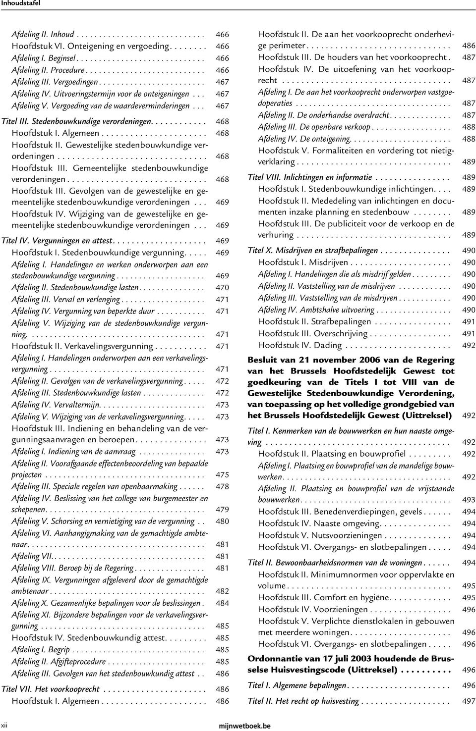 Stedenbouwkundige verordeningen............ 468 Hoofdstuk I. Algemeen...................... 468 Hoofdstuk II. Gewestelijke stedenbouwkundige verordeningen............................... 468 Hoofdstuk III.