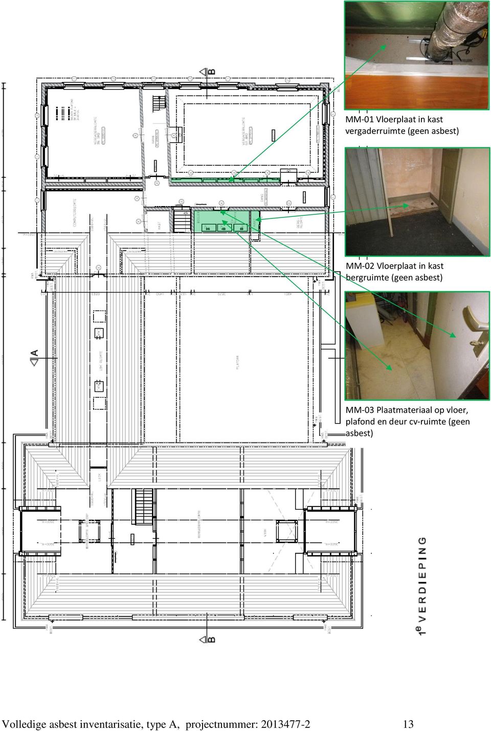 Plaatmateriaal op vloer, plafond en deur cv-ruimte (geen