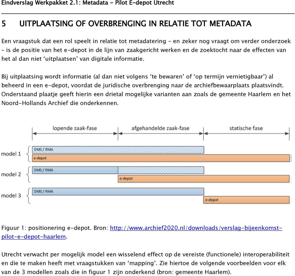 Bij uitplaatsing wordt informatie (al dan niet volgens te bewaren of op termijn vernietigbaar ) al beheerd in een e-depot, voordat de juridische overbrenging naar de archiefbewaarplaats plaatsvindt.