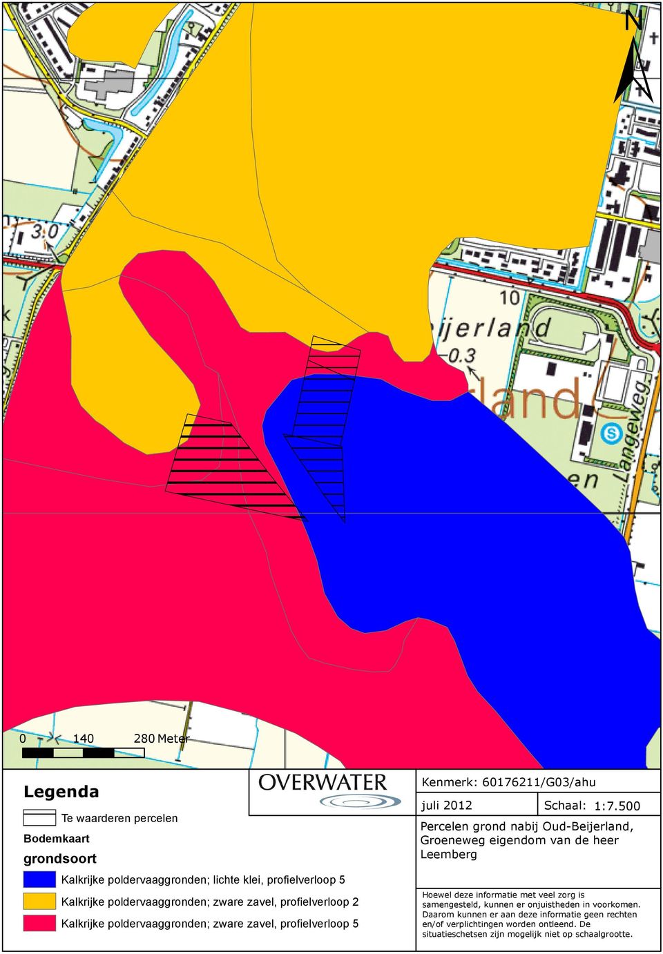 1:7.500 Percelen grond nabij Oud-Beijerland, Groeneweg eigendom van de heer Leemberg Hoewel deze informatie met veel zorg is samengesteld, kunnen er