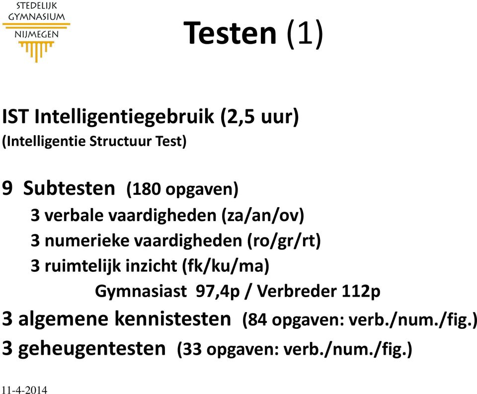 (ro/gr/rt) 3 ruimtelijk inzicht (fk/ku/ma) Gymnasiast 97,4p / Verbreder 112p 3