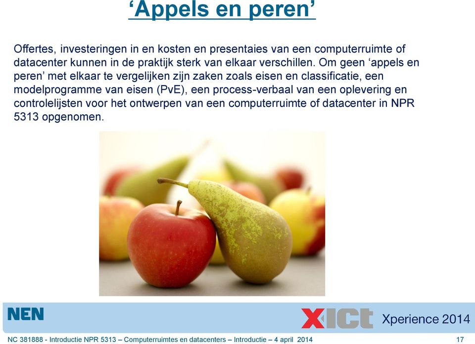 Om geen appels en peren met elkaar te vergelijken zijn zaken zoals eisen en classificatie, een modelprogramme van eisen (PvE),
