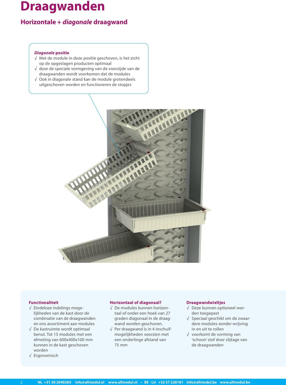 de kast door de combinatie van de draagwanden en ons assortiment aan modules De kastruimte wordt optimaal benut.