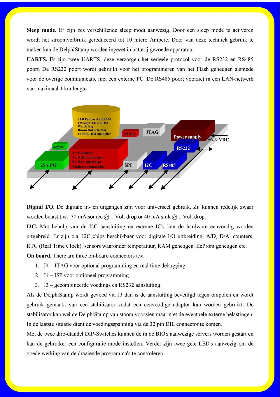 De RS232 poort wordt gebruikt voor het programmeren van het Flash geheugen alsmede voor de overige communicatie met een externe PC. De RS485 poort voorziet in een LAN-netwerk van maximaal 1 km lengte.