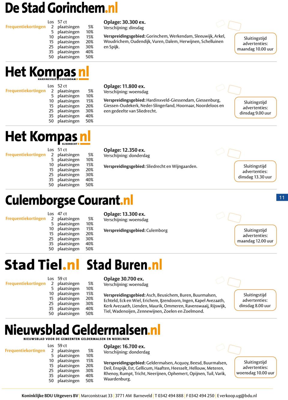 00 uur Los 52 ct Frequentiekortingen 2 plaatsingen 5% 5 plaatsingen 10% 10 plaatsingen 15% 15 plaatsingen 20% 25 plaatsingen 30% 35 plaatsingen 40% 50 plaatsingen 50% Oplage: 11.800 ex.