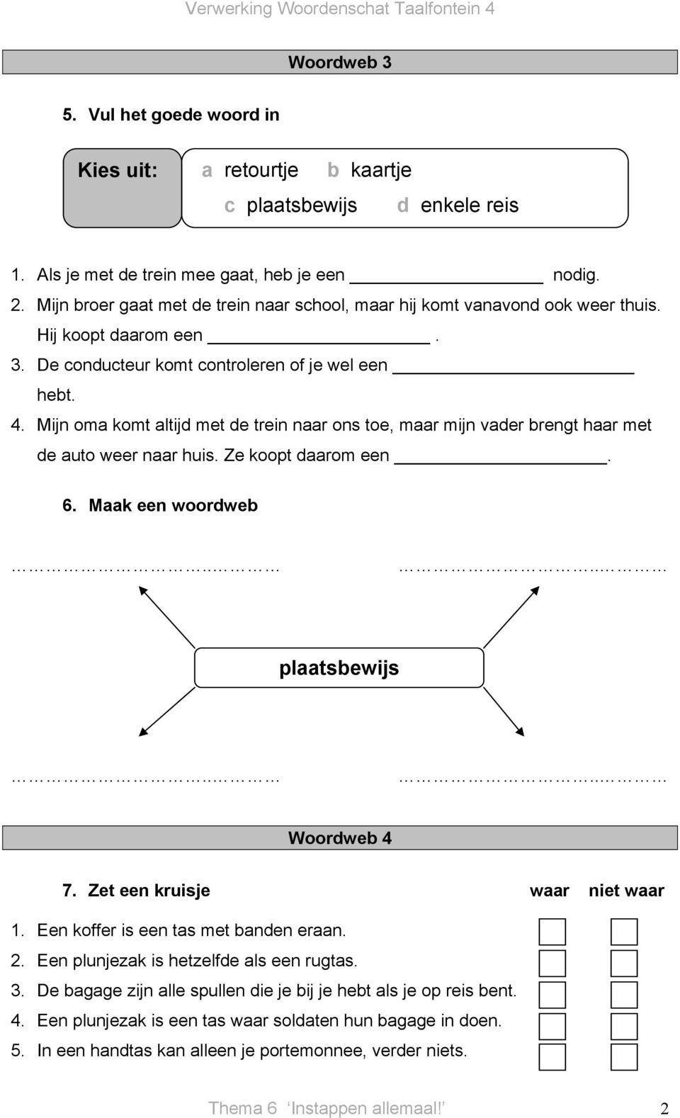 Mijn oma komt altijd met de trein naar ons toe, maar mijn vader brengt haar met de auto weer naar huis. Ze koopt daarom een. 6. Maak een woordweb plaatsbewijs Woordweb 4 7.