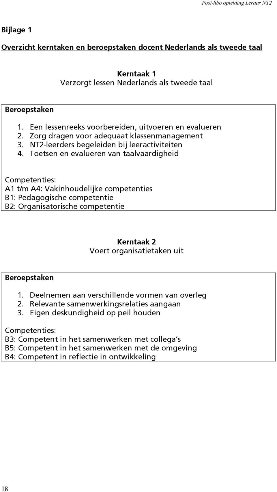 Toetsen en evalueren van taalvaardigheid Competenties: A1 t/m A4: Vakinhoudelijke competenties B1: Pedagogische competentie B2: Organisatorische competentie Kerntaak 2 Voert organisatietaken uit