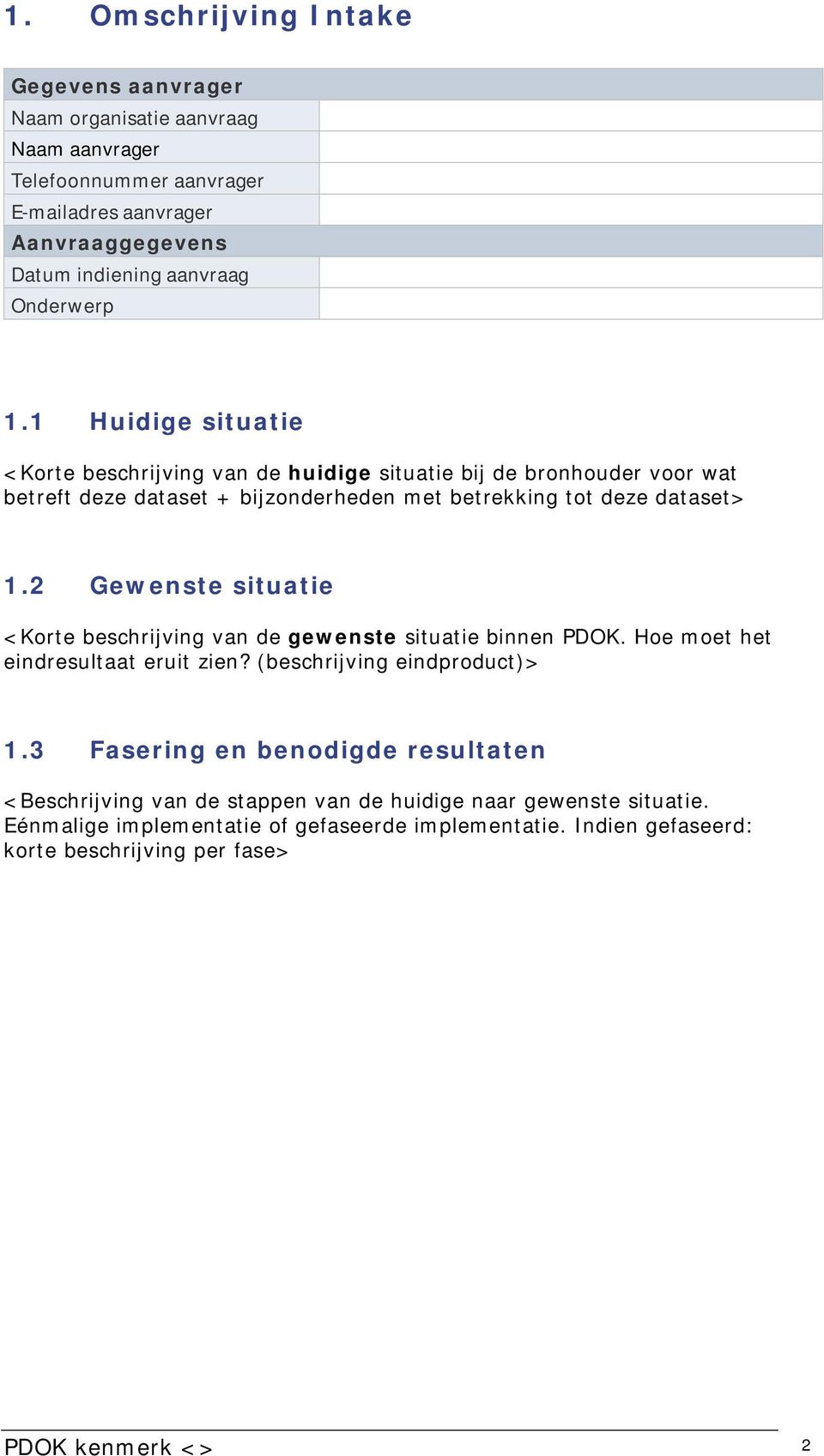 2 Gewenste situatie <Korte beschrijving van de gewenste situatie binnen PDOK. Hoe moet het eindresultaat eruit zien? (beschrijving eindproduct)> 1.