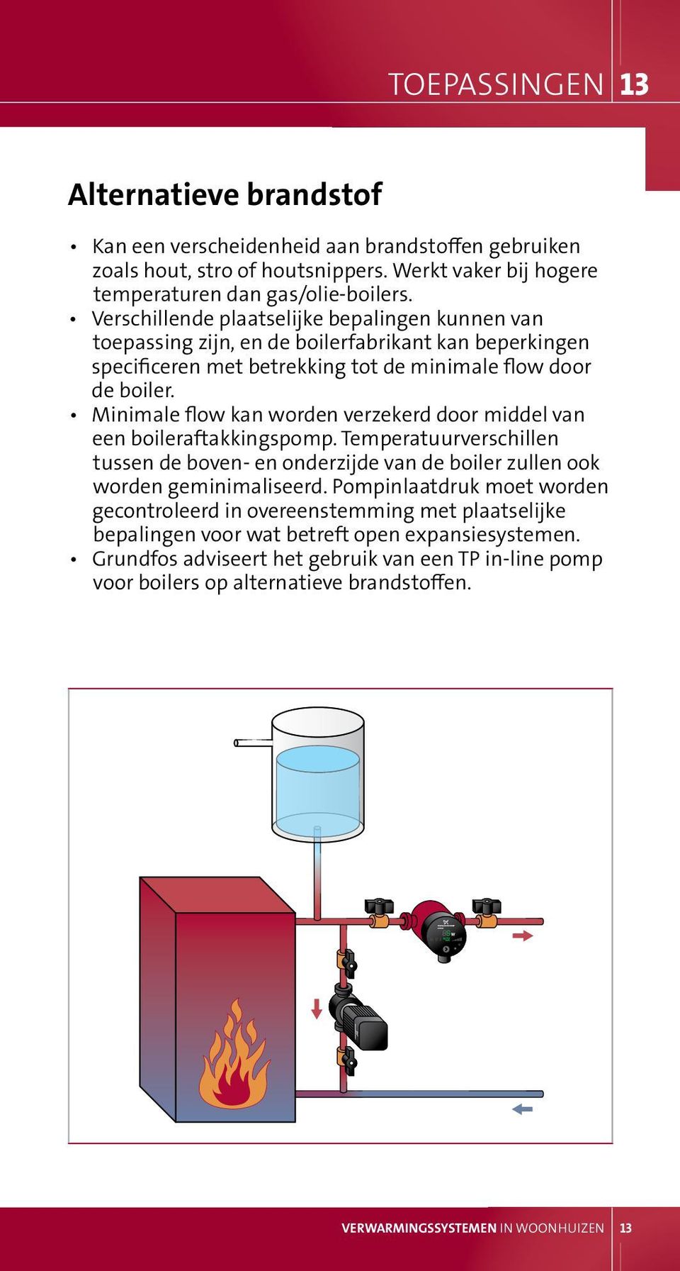 minimale flow kan worden verzekerd door middel van een boileraftakkingspomp. Temperatuurverschillen tussen de boven- en onderzijde van de boiler zullen ook worden geminimaliseerd.