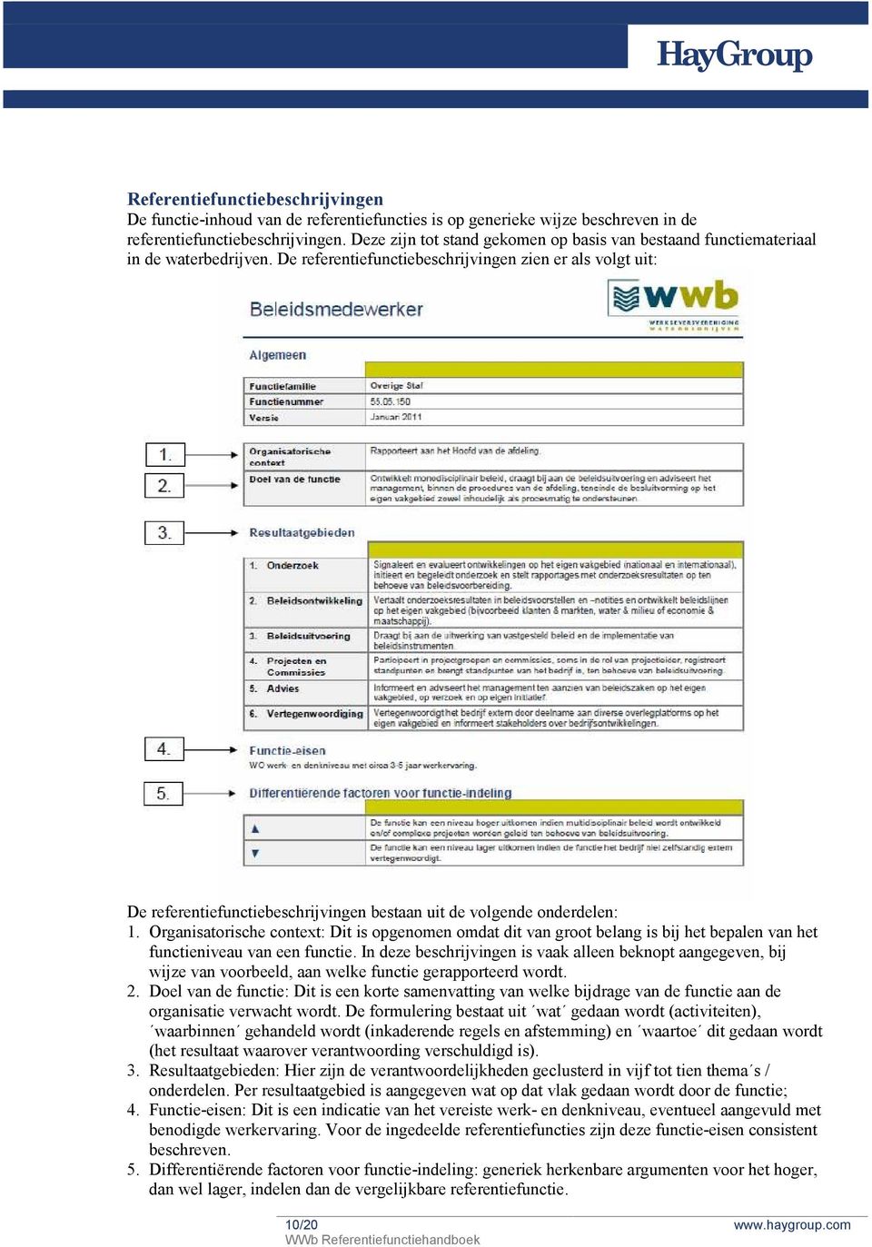 De referentiefunctiebeschrijvingen zien er als volgt uit: De referentiefunctiebeschrijvingen bestaan uit de volgende onderdelen: 1.