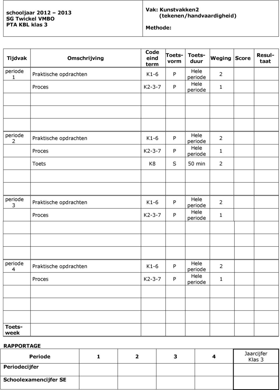 Proces K--7 P Hele Hele Toets K8 S 50 min  Proces K--7 P Hele Hele Periode Klas