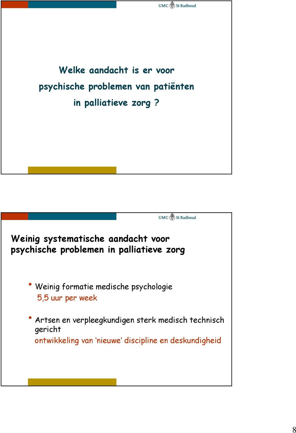 Weinig formatie medische psychologie 5,5 uur per week Artsen en verpleegkundigen