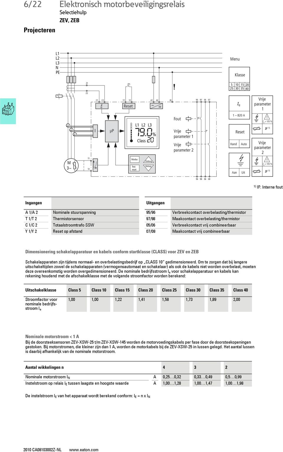 I e > 05 % IF ) 96 98 06 08 ) IF: Interne fout Ingangen Uitgangen A /A 2 Nominale stuurspanning 95/96 Verbreekcontact overbelasting/thermistor T /T 2 Thermistorsensor 97/98 Maakcontact