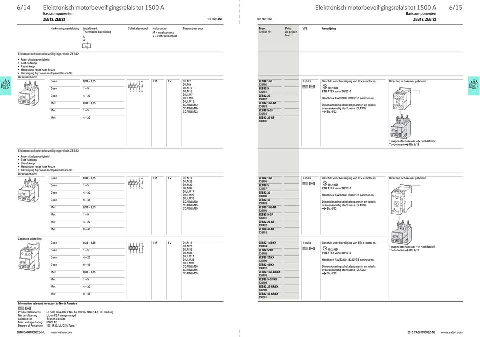 V = verbreekcontact Prijs zie prijzenblad VPE Aanwijzing Elektronisch motorbeveiligingsrelais ZEB2 Fase-uitvalgevoeligheid Test-/uitknop Reset-knop Hand/Auto-reset naar keuze Beveiliging bij zwaar