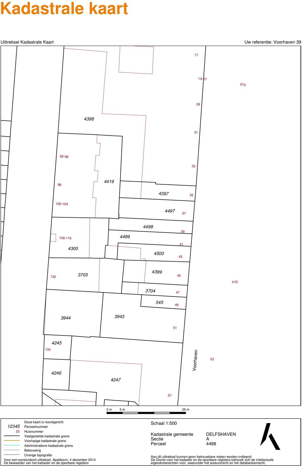 kadastrale grens Bebouwing Overige topografie Voor een eensluidend uittreksel, Apeldoorn, 4 december 2014 De bewaarder van het kadaster en de openbare registers 12345 5m 25 m Schaal 1:500 Kadastrale