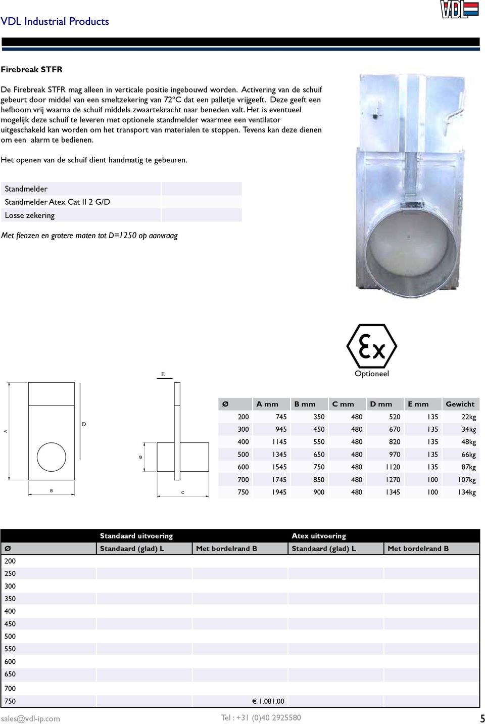 Het is eventueel mogelijk deze schuif te leveren met optionele standmelder waarmee een ventilator uitgeschakeld kan worden om het transport van materialen te stoppen.