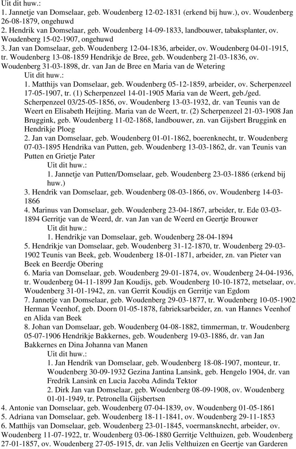 Woudenberg 31-03-1898, dr. van Jan de Bree en Maria van de Wetering 1. Matthijs van Domselaar, geb. Woudenberg 05-12-1859, arbeider, ov. Scherpenzeel 17-05-1907, tr.