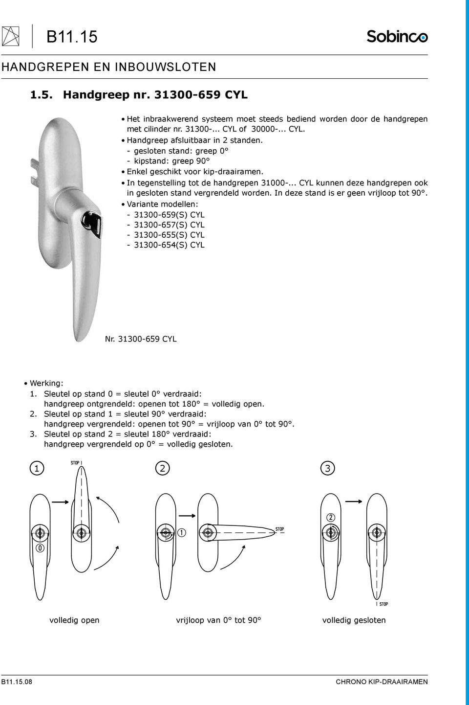 In deze stand is er geen vrijloop tot 90. Variante modellen: --31300-659(S) CYL --31300-657(S) CYL --31300-655(S) CYL --31300-654(S) CYL Nr. 31300-659 CYL Werking: 1.