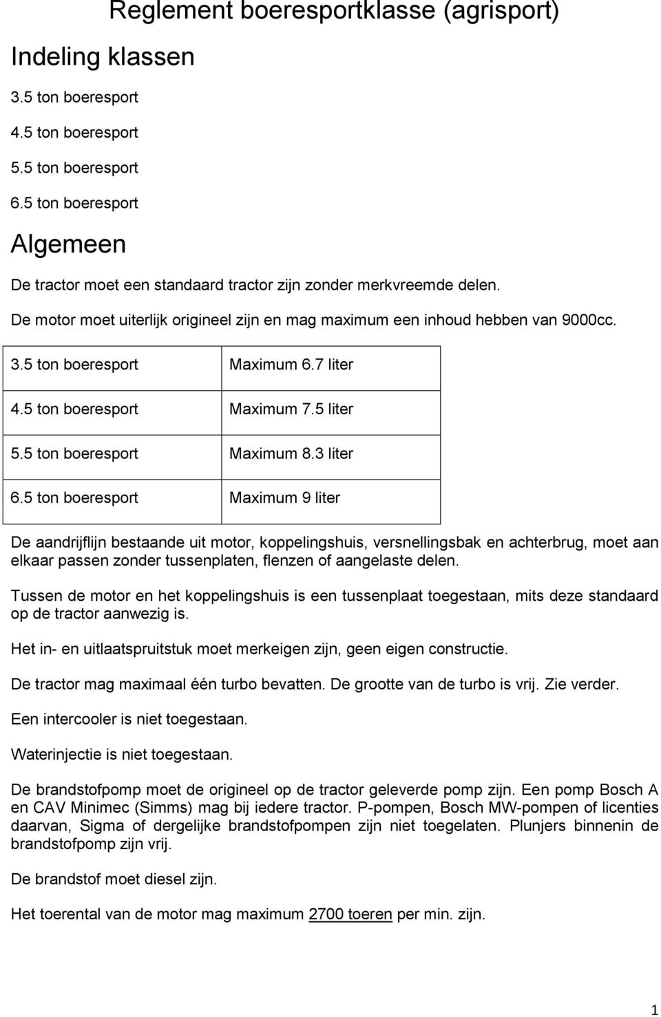 5 ton boeresport Maximum 6.7 liter 4.5 ton boeresport Maximum 7.5 liter 5.5 ton boeresport Maximum 8.3 liter 6.