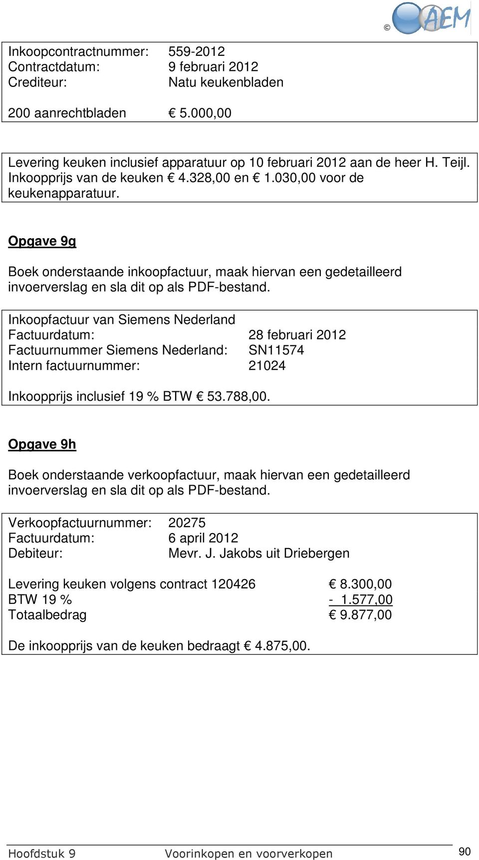 Inkoopfactuur van Siemens Nederland Factuurdatum: 28 februari 2012 Factuurnummer Siemens Nederland: SN11574 Intern factuurnummer: 21024 Inkoopprijs inclusief 19 % BTW 53.788,00.
