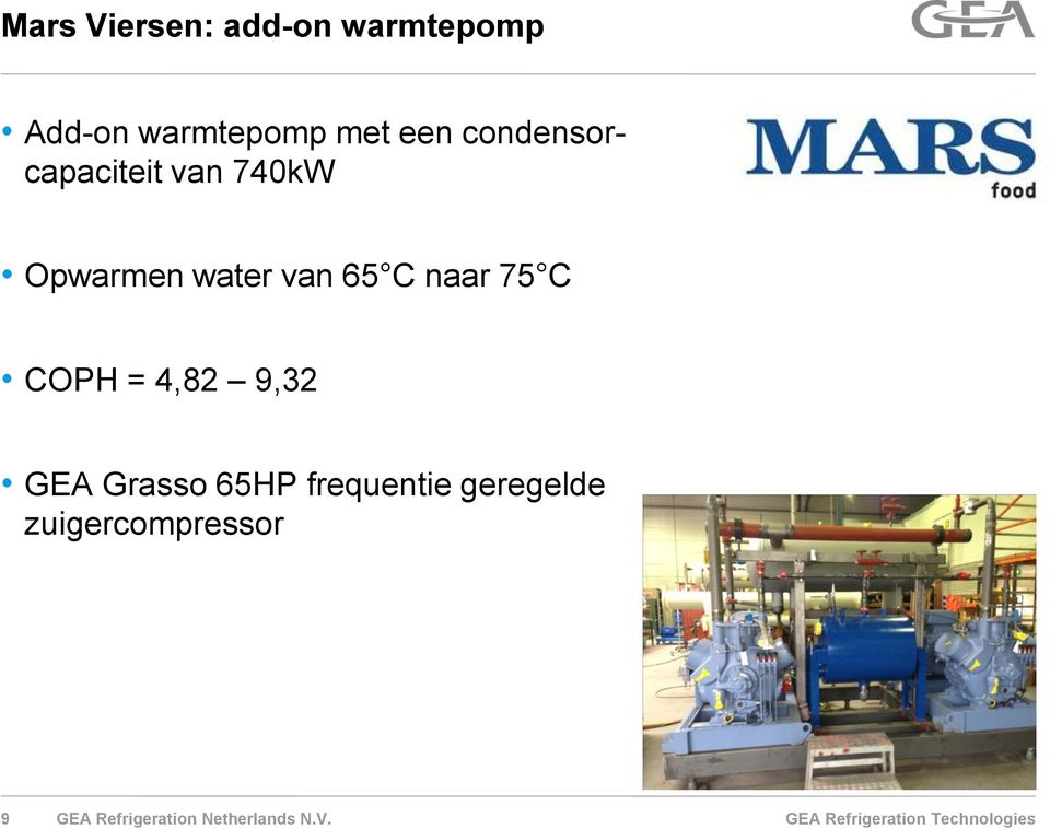 Opwarmen water van 65 C naar 75 C COPH = 4,82