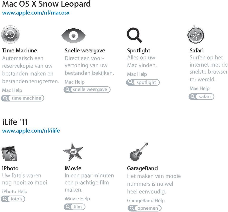 Mac Help spotlight Safari Surfen op het internet met de snelste browser ter wereld. Mac Help safari ilife '11 www.apple.