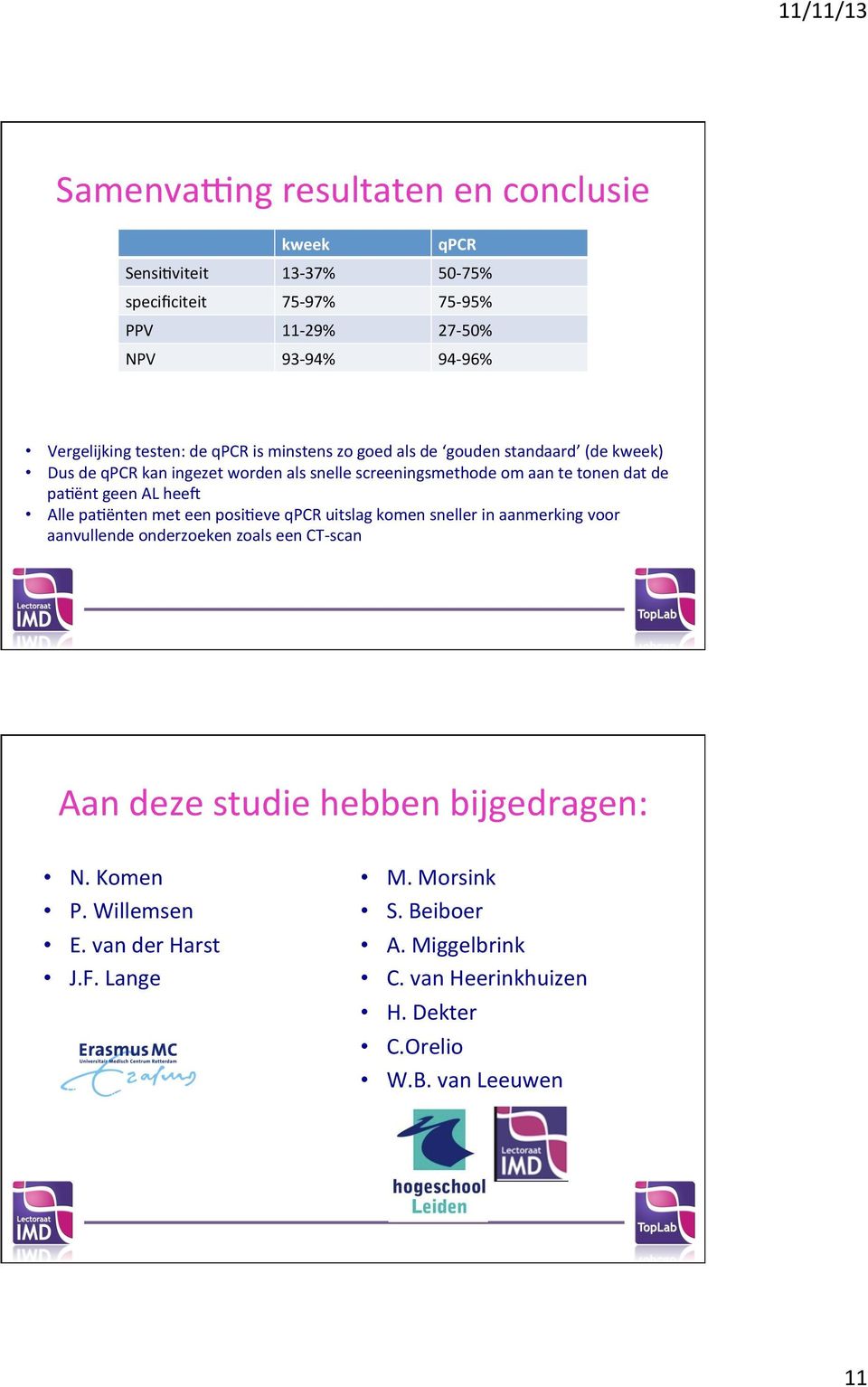 pa9ënt geen AL heeg Alle pa9ënten met een posi9eve qpcr uitslag komen sneller in aanmerking voor aanvullende onderzoeken zoals een CT- scan Aan deze studie