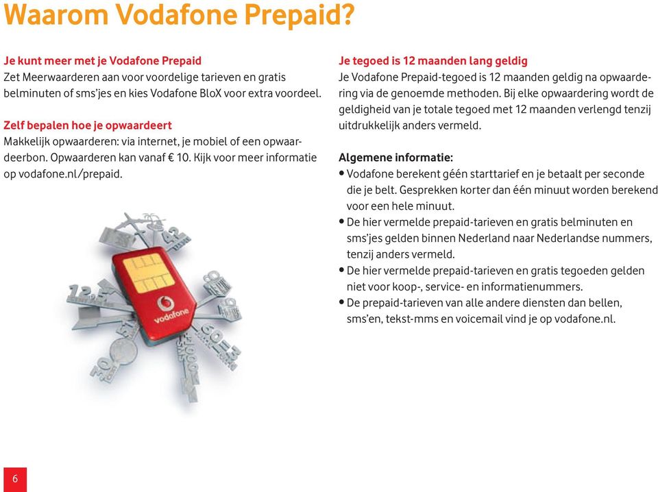 Je tegoed is 12 maanden lang geldig Je Vodafone Prepaid-tegoed is 12 maanden geldig na opwaardering via de genoemde methoden.