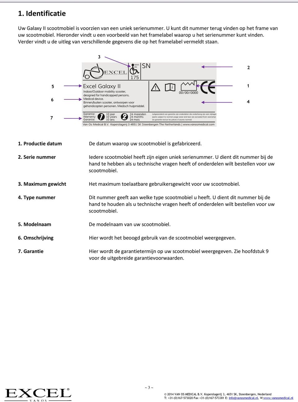 Productie datum De datum waarop uw scootmobiel is gefabriceerd. 2. Serie nummer Iedere scootmobiel heeft zijn eigen uniek serienummer.