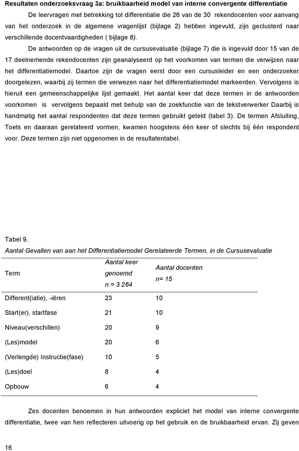 De antwoorden op de vragen uit de cursusevaluatie (bijlage 7) die is ingevuld door 15 van de 17 deelnemende rekendocenten zijn geanalyseerd op het voorkomen van termen die verwijzen naar het