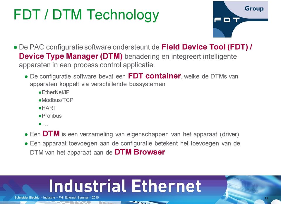 De configuratie software bevat een FDT container, welke de DTMs van apparaten koppelt via verschillende bussystemen EtherNet/IP