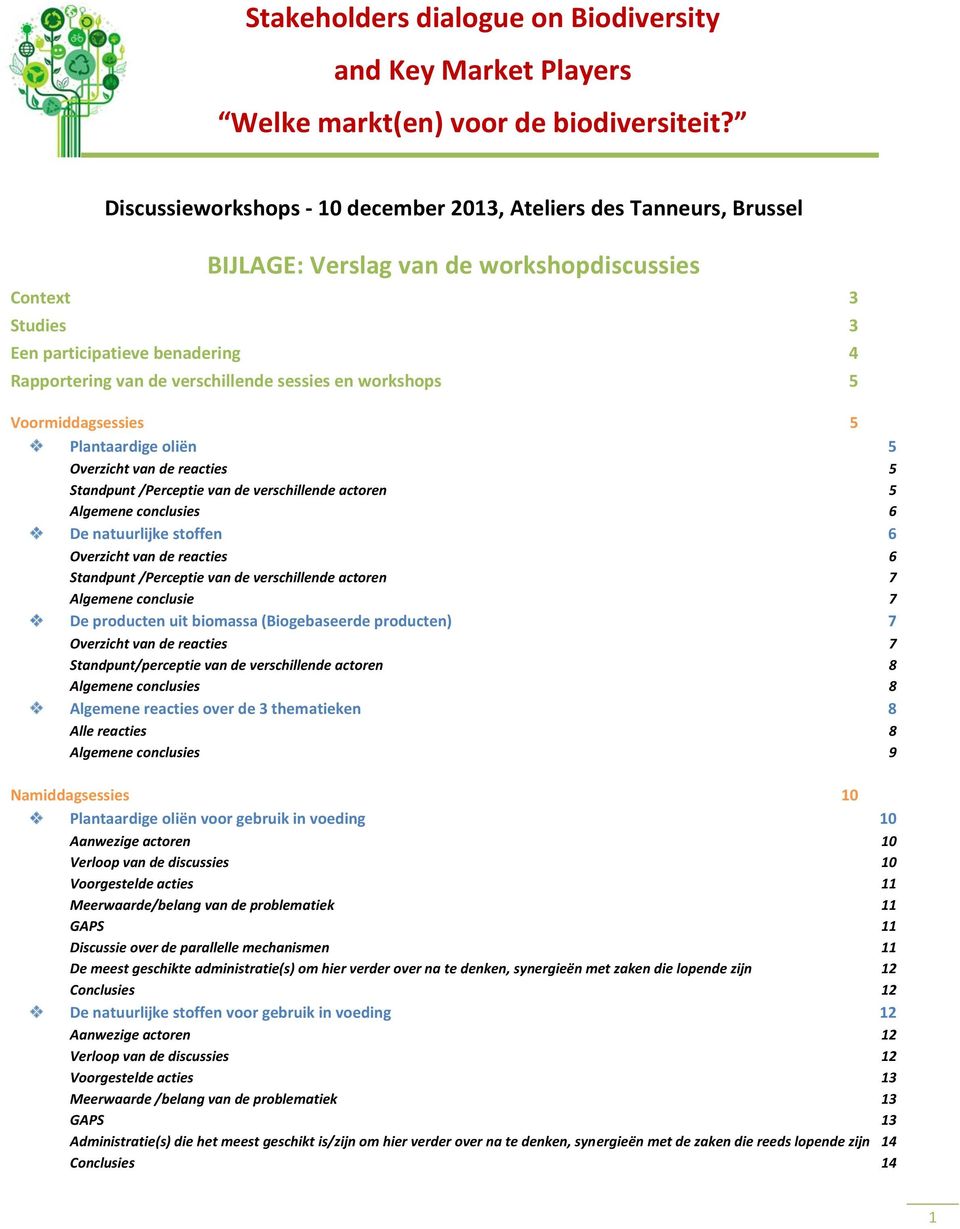 sessies en wrkshps 5 Vrmiddagsessies 5 Plantaardige liën 5 Overzicht van de reacties 5 Standpunt /Perceptie van de verschillende actren 5 Algemene cnclusies 6 De natuurlijke stffen 6 Overzicht van de