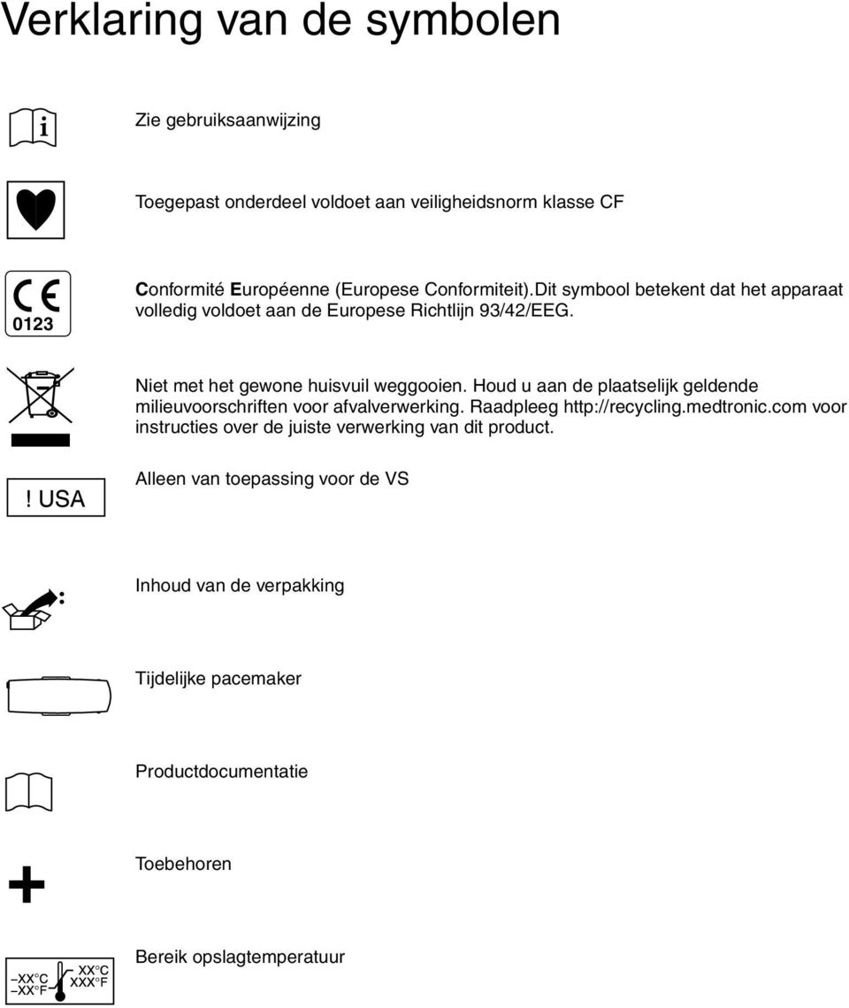 Houd u aan de plaatselijk geldende milieuvoorschriften voor afvalverwerking. Raadpleeg http://recycling.medtronic.